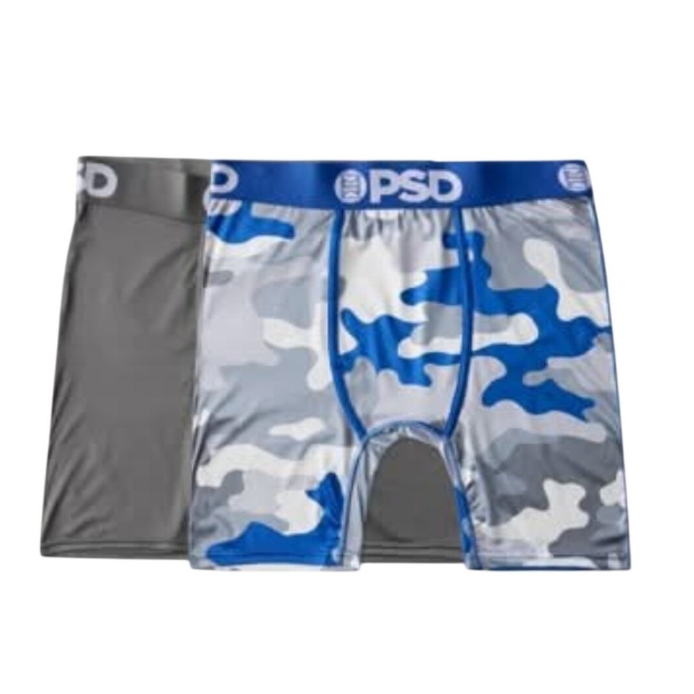 PSD Men's Blue Grey Camo Solid 2 Pack Boxer Briefs Size XXL